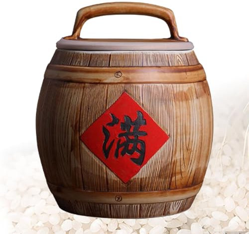Ceramic Jar with Lid, Ceramic Food Storage Containers, Decorative Jar, Rice Jar Ceramic for Rice, Soybeans, Corn, Flour, Oatmeal, Imitation Wood Color