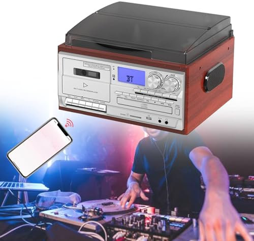 Tocadiscos De Vinilo Con Altavoz, Dispositivo De Tocadiscos Vintage, Reproductores De Cd/Mp3/Cinta/Tarjeta Sd, Compatible Con Tocadiscos De Audio Con TransmisióN Por Correa Completamente,Silver