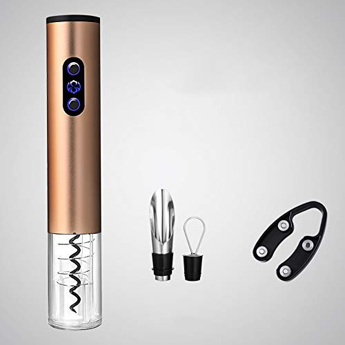 QTANZIQI Wine Opener Electric, Wine Bottle Opener, Corkscrew Battery Powered Cordless Wine Opener Kit with Foil Cutter with Wine pourer,Brass