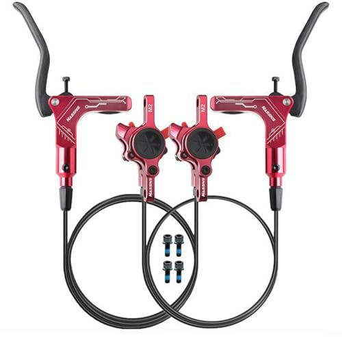 BlissfulAbode Hydraulic Disc Brake Set for Mountain Bikes | Dual Piston Bi-Directional | Aluminum Alloy, Fits 160mm, 180mm, 203mm Discs(Red)