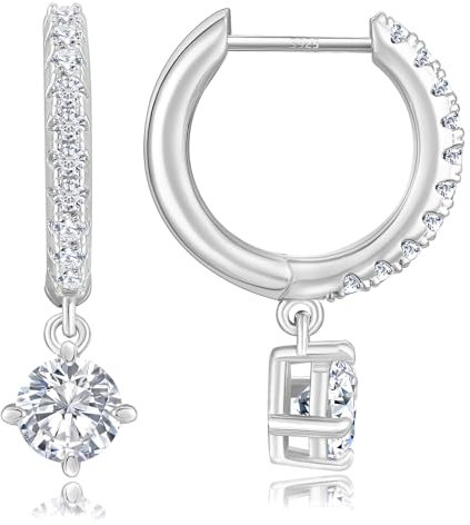 KRKC&CO Ohrringe Silber 925 | Creolen Silber 925 Klappcreolen mit 5mm Silber Anhänger & Iced Out Design | Hypoallergene Hängende Ohrstecker für Damen, 15mm Huggie Baumeln | Geschenk für Frau & Mädchen