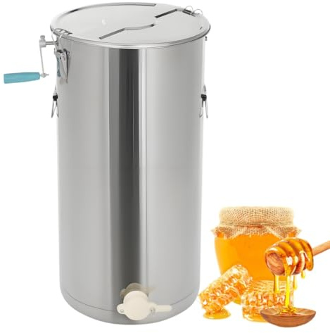 2 Frame Manual Honey Extractor, Stainless Steel Beekeeping Extraction Separator with Lid, Apiary Centrifuge Equipment for Hive Farms