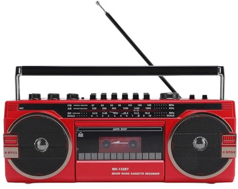 Retro Cassette Player Recorder Boombox, 6W HUADS AC AC Player de Cinta de Caseta Vintage Portátil con Estereo de Radio Am/FM, para Casa o Al Aire Libre (Enchufe de la UE)