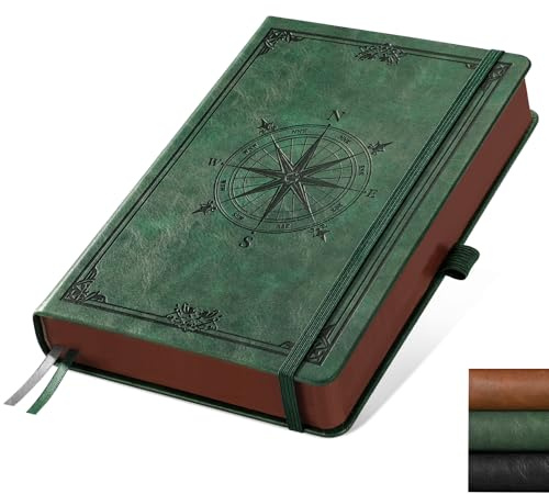 AUTEMPO Notizbuch A5 Blanko, 100g/m² Papier, 320 Seiten - Dunkelgrün | Leder Hardcover skizzenbuch, reißfest dickes Papier, kein Ausbluten, Stiftschlaufe für Zeichnen & Skizzen