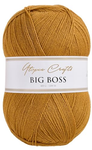Utopia Crafts Big Boss Acrylwolle 400g 1200m – Strick- & Häkelgarn, weich, maschinenwaschbar, Oeko-Tex zertifiziert, für Pullover, Decken, Schals & Mützen (Gebrannte Siena)