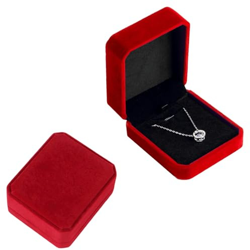 Velours Boîte à Pendentif, Boîte à Bagues Flanelle Carré, Rangement des Chaînes Rangement des Bijoux Pendentif Colliers Organisateur Boîte à Bijoux, pour Bague de Fiançailles, Mariage, (Rouge)