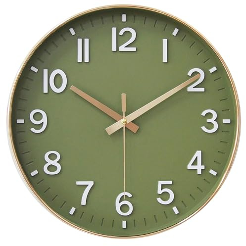 30cm Lautlos Wanduhr ohne Ticken Schleichende Sekunde mit Arabisch Ziffer | für Büro, Klassenzimmer, Zuhause, Wohnzimmer, Schlafzimmer(Matcha Gold,30CM)