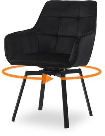 CLIPOP Samt Esszimmerstühle Drehbar Set,Gepolstert Samt Küchenstuhl mit Armlehne Polsterstuhl Bequem Sitz Drehstuhl für Esszimmer Wohnzimmer Büro (1 Stück, Schwarz)
