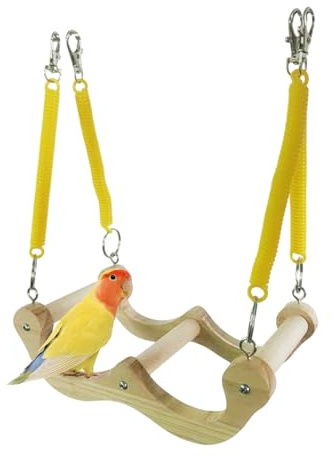 Moreeulsi Altalena per parrocchetti | Altalena in legno per uccelli, supporto per esercizi con molla per, calopsitta, conuro,
