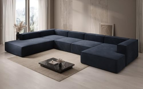 Luxusbetten24 Designer Sofa Lesley U XXL in Samt Blau Links