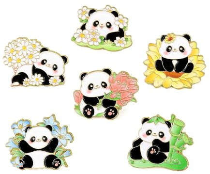 6PCs Cute Panda Brooch Pin Cartoon Animal Brooch Women's Men Fashion Unique Enamel Lapel Pin Backpack Jacket Hat Decoration DIY Badges Jewelry Gift for Friends Family