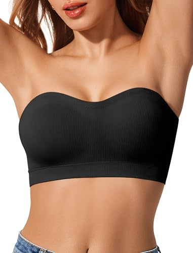 LetsJoli Strapless Push Up Bras for Women Support Bandeau Bra Wireless Seamless Comfortable Non Slip Tshirt Bras Black