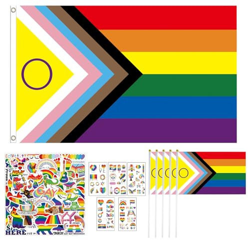 Drapeau LGBT Arc-en-Ciel, Drapeau Gay Pride Arc-en-Ciel, avec 5 petits drapeaux, 50 Autocollants, 5 Autocollants Aléatoires, LGBTQ Flag Accessoires