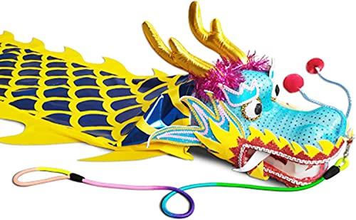 DXZXDJIU Danse du Dragon Fitness, Ruban de Pratique en Spirale for Dragon doré, Ruban de Danse du Dragon Bleu et Jaune for Parc, pelouse, Parc extérieur(10m/33ft Lenght)
