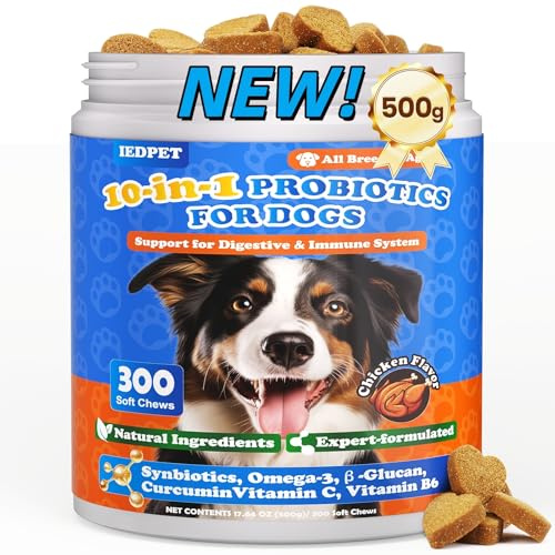 10-in-1 Probiotici per Cani - 500g Formula Premium con Probiotici e Prebiotici, per la Cura Quotidiana dell'Intestino e il Benessere Generale, Facile da Somministrare, Altamente Palatabile, 300 Snacks