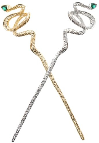 SAFIGLE Snake Hair Stick Hairpins Zinc Alloy 2pcs Rhinestone Elegant Vintage Traditional Style Accessories for Women Party