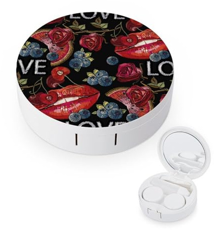 fkgvwo Contact Lens Case Red Lips Flower Contact Lens Box Travel Kit Portable for Travel & Home