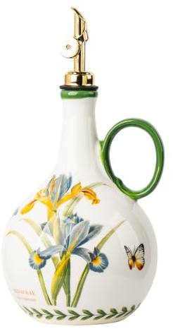 CABILON Ceramic Olive Oil Dispenser, 27 oz Floral Pattern Cruet with Auto-Close Spout, 9.45 Tall, Decorative Oil and Vinegar Bottle (iris)