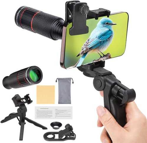 32X Telephoto Phone Lens, High Power HD Lens Attachment with Adjustable Tripod & Universal Clip, Compatible with iPhone Android, Ideal for Bird Watching, Concert, Outdoor Photography