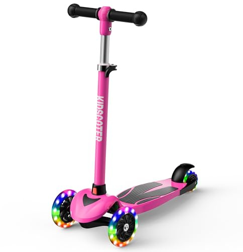 2-in-1 Kinder-Scooter für Kinder von 3-12 Jahren, 3 Räder Lean to Steer Scooter mit LED-Leuchträdern, Verstellbarer Lenker, faltbar & abnehmbar für Jungen & Mädchen, Rosa