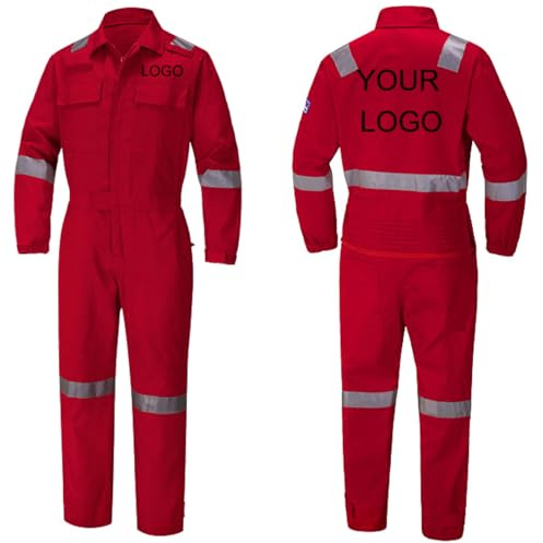 Honghuang Tuta con Logo Personalizzato Officina Personalizzata Uniformi in Cotone Abbigliamento da Lavoro di Sicurezza Multitasche con Strisce Riflettenti, Tute da Fabbrica Color2,L