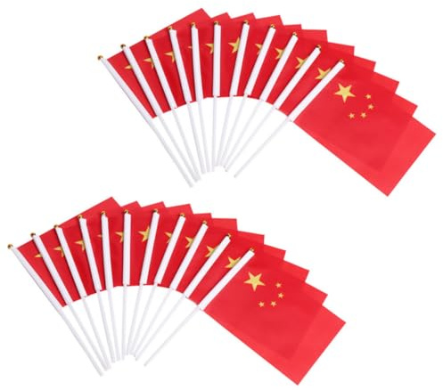 YARNOW Lot de 50 Petits Drapeaux Chinois en Polyester Poteau 14x21 Cm pour Décoration Intérieure et Extérieure, Agitant Main pour Fêtes, Événements Sportifs, Patriotisme