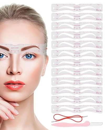 SCJJZ 24 pcs plantillas para cejas con soportes, formas reutilizables para estilizar cejas, adecuado para principiantes, soporte de plástico rosa para contornos precisos y simetría