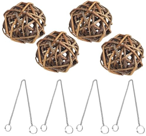 TenaLucy 4 stycken undulat leksaker papegojleksaker, 7 cm naturlig pilboll fågelbur tillbehör, för undulat papegoja nymfparakit presenter, handgjorda för fåglar för tuggning klättring