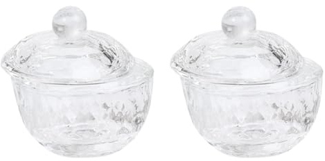Veemoon Lot de 2 Mini Coupelles à Ongles Gobelets en Verre Transparent Forme Haute avec Couvercle pour Mélanger Liquide et Poudre Acryliques Salon de Manucure École Usage Personnel