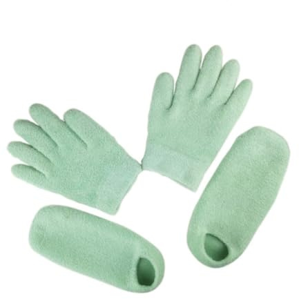 Ipetboom Hand Moisturizing Gloves Gel Moisture Feet Socks Set 2 Pairs for Dry Skin Care Softening Hand and Foot Care Green Gel Hydrating Gloves and Socks
