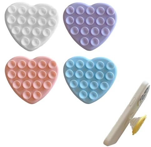 4PCS Silicone Suction Cup Phone Case Mount, Silicon Sticky Phone Grip with Higher Suction Power, Multipurpose Phone Suction Pad for All Cellphones, Mobile Phone holders for Selfies and Videos (love)