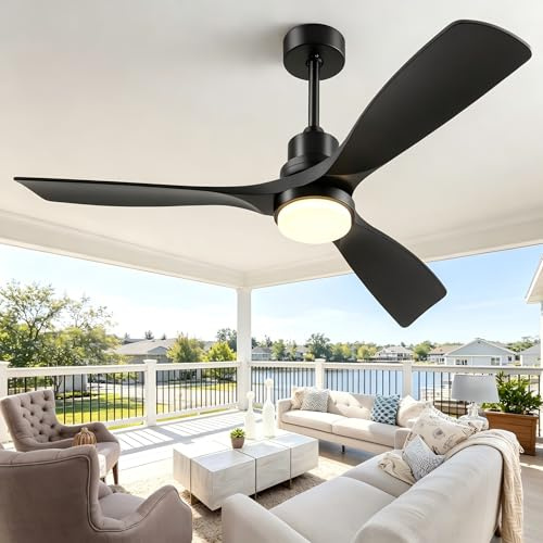 Ventilateur Plafond Avec Lumière Et Télécommande Silencieux 132cm Noir | Ventilateur Plafond Bois Avec Lumière Exterieur 3 Pales 3 Températures Moteur Dc Réversible De Couleur Minuterie Terrasse