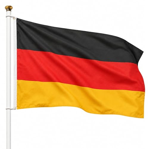 Bandera Alemania 90x150cm, Bandera Alemana con 2 Ojales de Latón, Germany flag, Bandera Copa del Mundo, Bandera de País para exterior, Material Poliéster, Resistente al viento y lluvia