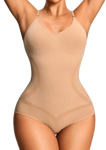 Helkropp Shapewear Dam Bodystocking Tummy Control Butt Lift För Avslappnad Kvinna Jeans Kjol Andas Svettavvisande Khaki XL