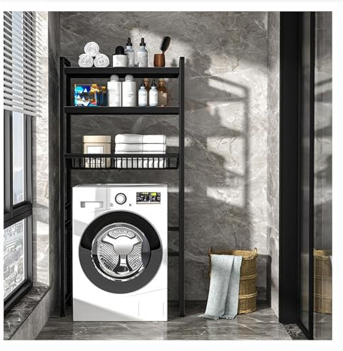 RCJCQSR Support de Rangement pour Machine a Laver a 3 Couches, unité d'étagères idéale comme Dessus de Machine à Laver, WC, sèche-Linge, Meuble Peu encombrant,(Color:Noir)