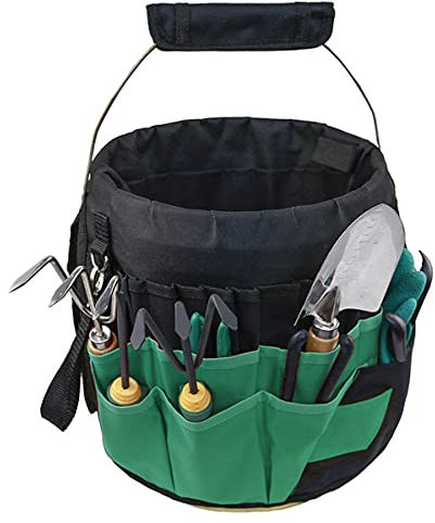 Asenie Green Gardening Tools Organizer 5 Gallon Bucket Tools Kit Storage Organizer with Handle Garden 42 Pockets Tools Management Bucket Bag Trays, Insert Bucket Boss Tools Organizer (Tools Excluded),
