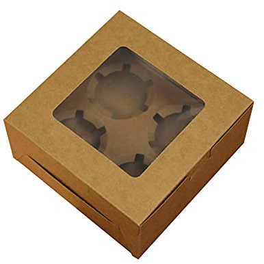 Cupcake Box, 20 Stück Cupcake Muffin Box, Muffin Karton, mit Beobachtungsfenster Und Herausnehmbarer Innenstütze, für Cookies, Cupcake, Pastry Packaging, Muffin(4 Loch)