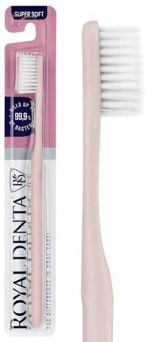 Cepillo dientes extra suave con partículas de plata | Cerdas antibacterianas de doble longitud para dientes y encías sensibles | Alta durabilidad de cerdas PBT | Royal Denta | Rosa perlado