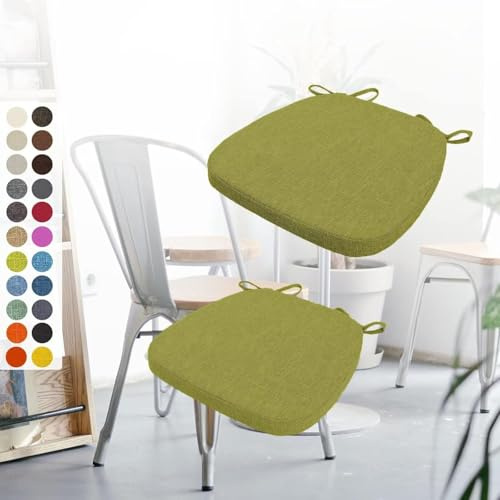 2er Set Stuhlkissen 40x38x3cm mit Bändern,Waschbare Sitzkissen Rutschfest,Stuhlauflage Stuhlpolster Sitzkissen,Abnembar Bezug Mit Reißverschluss,Ideal für Zuhause Büro Küche Esszimmer,Gras Grün