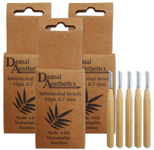 Dental Aesthetics Interdentalbürsten aus Bambus 3 Packungen ~ 10 Bürsten pro Packung (0,7 mm)