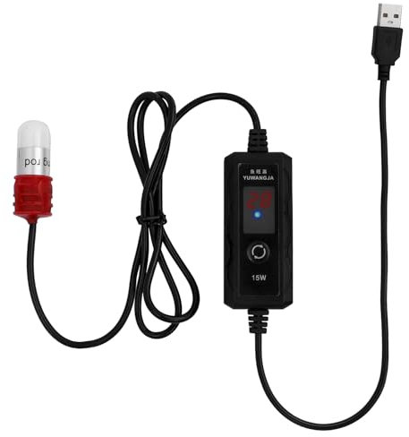 Gasea Aquarium Heater 15W, USB Mini Fish Tank Heating Rod with Thermostat & Suction Cup, Submersible Adjustable Temperature 18–34°C for 4L Tanks