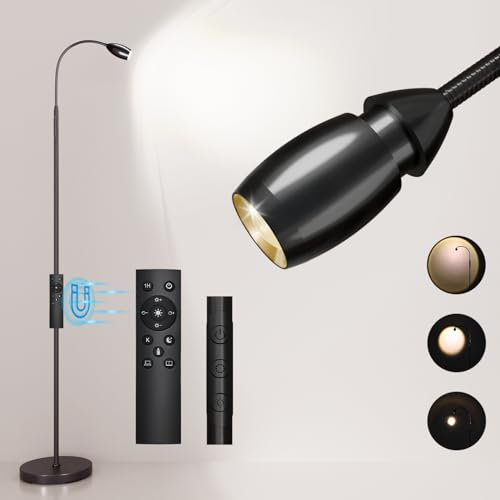 Epochglo Stehlampe Wohnzimmer, Stehlampe Dimmbar mit Zoombarer Strahler, 360° Flexiblem Schwanenhals, 183cm LED Standleuchte Touch und Fernbedienung, für Lesen Basteln Deko Schlafzimmer Büro Schwarz