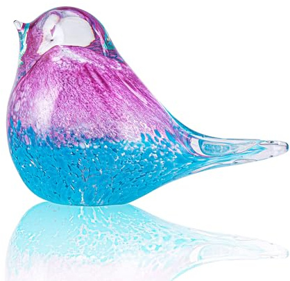 Oiseau bleu en verre soufflé à la main - Figurine d'oiseau en cristal rose et bleu - Sculpture d'oiseaux en verre - Décoration d'intérieur - Cadeau d'anniversaire - Cadeau de bonheur pour femme