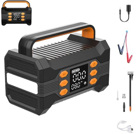 de Coche con compresor de Aire, Puente de Arranque de batería de Coche - Paquete de batería para automóvil con compresor de Aire | indicador Digital portátil del arrancador del Salto 10000mAh para el