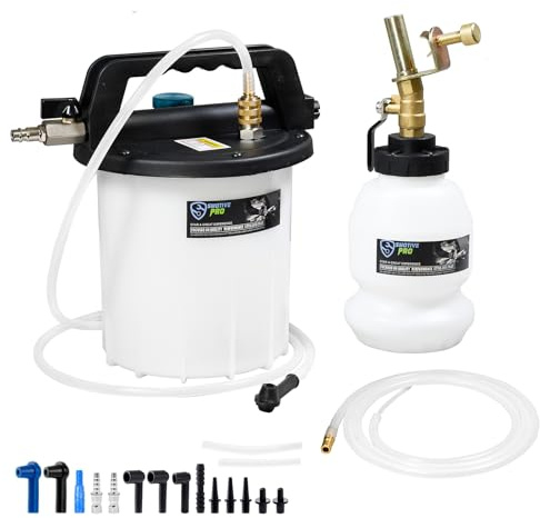 SMOTIVEPRO 3L Pneumatic Vacuum Brake Bleeding Kit, Brake Fluid Bleeder Kit with 1L Refilling Bottle and 16PS Adaptors for Cars and Motorcycles