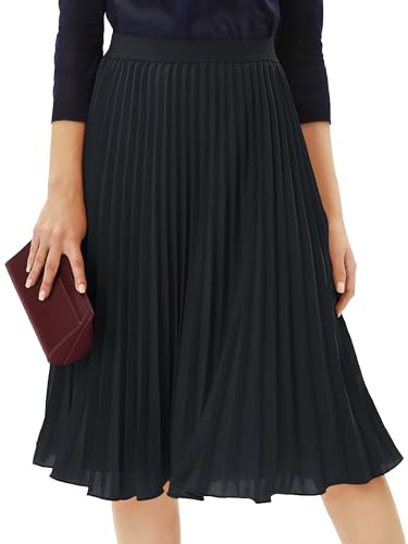 Tapata Women's Petite Regular Tall Pleated Chiffon Skirt Midi High Elastic Waist A Line Swing Skirts Black, XL