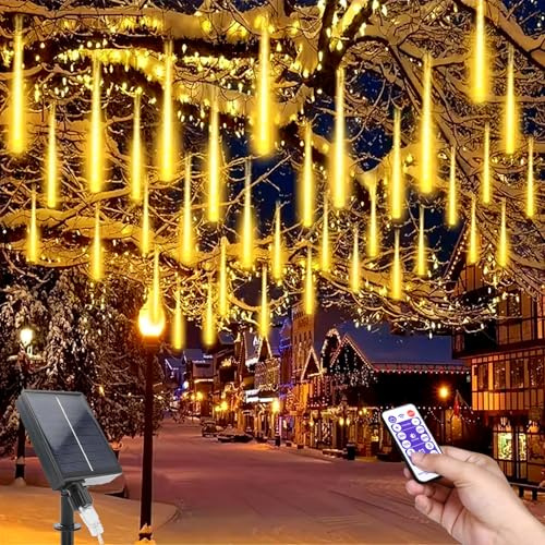 MXJFYY Solaire Météores Pluie Lumières, 11.8 Inch 10 Tubes 240 LEDs Guirlande de Noël étanche, Guirlande Pluie Meteore Extérieure pour Halloween, Sapin de Noël, Mariage, Jardin, Fenêtre