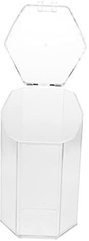 CLISPEED Acrylic Cosmetic Storage Bucket Desktop Storage Holder Hexagonal Dustproof Makeup Brush Container with Flip Lid for Vanity Table Organization