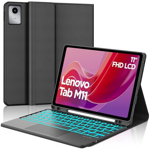 Keyboard Case for Lenovo M11 Tab 11 inch 2024 (TB330FU/ TB330XU) | Wireless Bluetooth Case with Keyboard for Lenovo M11 7 Colors Backlight with Touchpad Pen Holder, Black