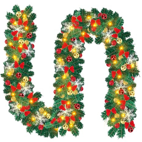 Jaxguom Weihnachtsgirlande mit Beleuchtung, 5m 100 LEDs inkl.Deko Tannengirlande Grün Künstlicher Innen & Außen Weihnachtsdeko für Treppen Kamin Haustür weihnachtsdeko Girlande